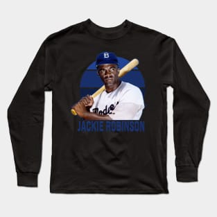 Jackie Robinson Blue Retro Long Sleeve T-Shirt
